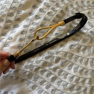 Herbert French Black Leather Belt with Gold Stirrup Hardware